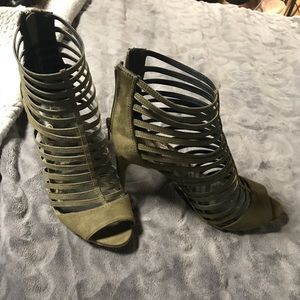 Open toe strappy olive green heel